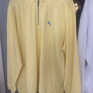 Tommy Bahama Men’s 3XLT Yellow Quarter-Zip Sweater with Logo.